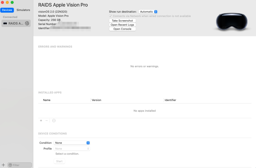Pairing PIN displayed on Apple Vision Pro