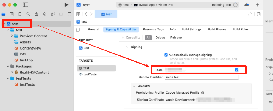 Xcode Signing & Capabilities with a developer Team selected