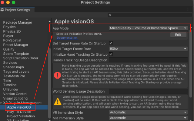Apple visionOS App Mode set to Mixed Reality