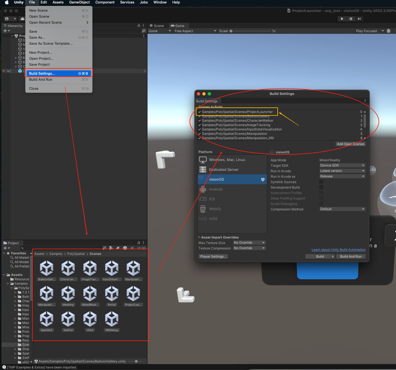 Build Settings Scenes in Build list with ProjectLauncher first