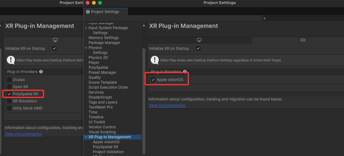 XR Plug-in Management with Apple visionOS and PolySpatial XR